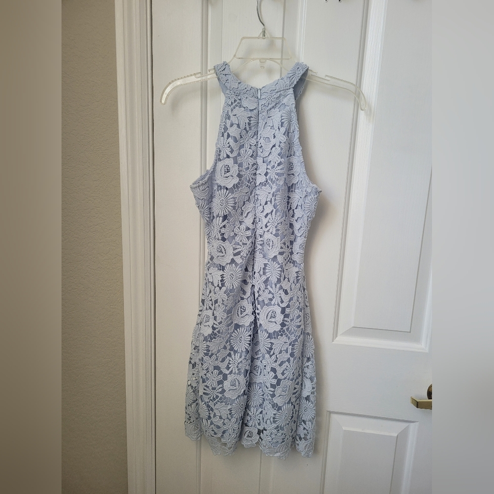 Lace Love Poem Lulus Mini Dress Baby Blue - Picture 13 of 13